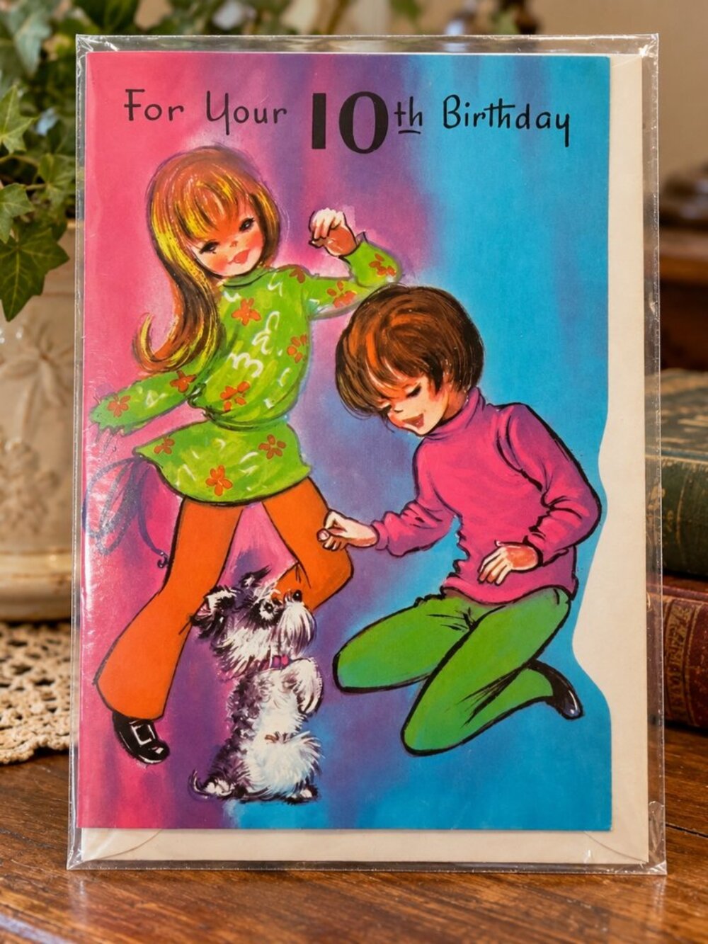 Vintage 1960s 70s 10th Birthday Greeting Card NOS Unused Original Sleeve